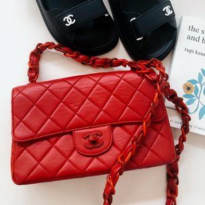 Vintage Chanel Red Small Flap MoonstoneVintageLA